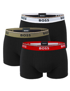 BOSS - boxerky 3PACK cotton stretch black with red & army green color waist - limitovaná fashion edícia (HUGO BOSS)