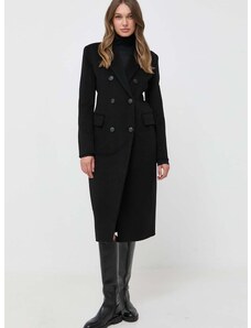 Vlnený kabát Pinko čierna farba, prechodný, dvojradový
