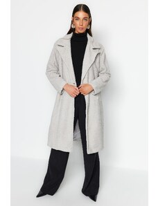 Trendyol Grey oversize široký strih dlhý kyticový kabát