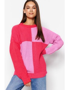 Trendyol ružový široký pleteninový sveter