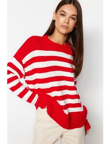Trendyol červený pruhovaný pletený sveter