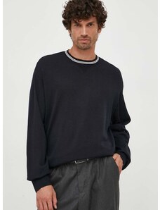 Vlnený sveter Emporio Armani pánsky, tmavomodrá farba, tenký