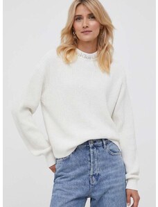 Bavlnený sveter Calvin Klein Jeans béžová farba, s polorolákom