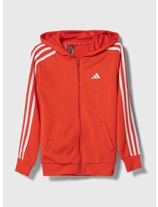 Detská mikina adidas červená farba, s kapucňou, s nášivkou