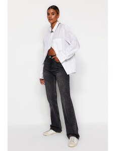 Trendyol Collection Čierne pohodlné široké džínsy s vysokým pásom