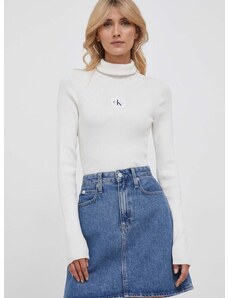 Sveter Calvin Klein Jeans dámsky, béžová farba, s rolákom