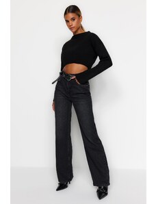 Trendyol Čierne džínsy s vysokým pásom so širokými nohavicami