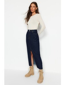 Trendyol Collection Tmavomodrá rozparkovaná maxi džínsová sukňa