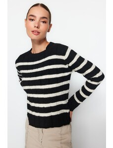 Trendyol čierny pruhovaný pletený sveter