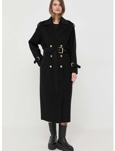 Vlnený kabát Pinko čierna farba, prechodný, dvojradový, 101672.Y27P