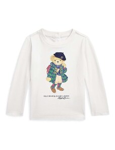 Detské bavlnené tričko s dlhým rukávom Polo Ralph Lauren biela farba, s potlačou