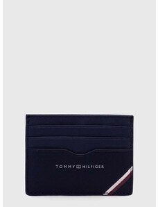 Kožené puzdro na karty Tommy Hilfiger tmavomodrá farba