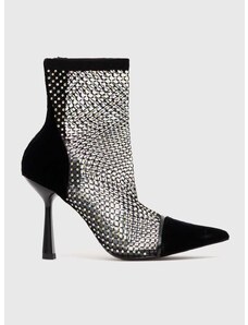 Členkové topánky Karl Lagerfeld PANDARA II dámske, čierna farba, na vysokom podpätku, KL31346