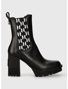 Kožené topánky chelsea Karl Lagerfeld VOYAGE VI dámske, čierna farba, na podpätku, KL30158