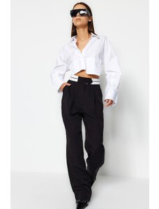 Trendyol Čierne široké nohavice tkané do pása detailné nohavice