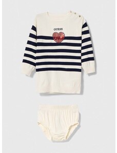 Šaty pre bábätká Guess béžová farba, mini, rovný strih