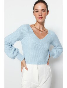 Trendyol svetlomodrý vlnený pletený sveter