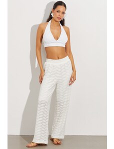 Cool & Sexy Cool &ampy Dámske biele elastické nohavice Brode s polopodšívkou