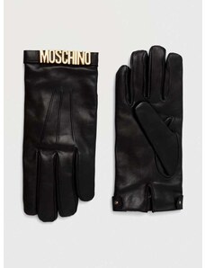 Kožené rukavice Moschino dámske, čierna farba