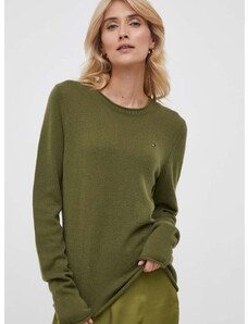 Vlnený sveter Tommy Hilfiger dámsky,zelená farba,tenký,WW0WW40264