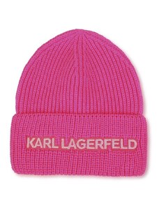 Detská čiapka Karl Lagerfeld fialová farba biela, z hrubej pleteniny