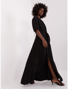 ZULUNA Čierne dlhé ležérne elegantné šaty s mašľou cez pás
