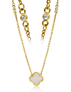 Goldie Diamantový náhrdelník s perleťovým štvorlístkom LNL462.TR