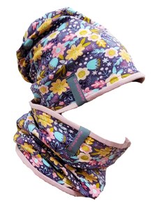 Kukadloo Cotton cap + neck warmer / purple flowers