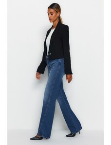 Trendyol Collection Modré prešívanie Džínsy s vysokým pásom a širokými nohami