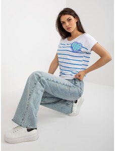 Fashionhunters Cotton white-blue striped blouse