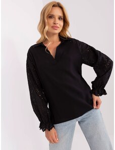 Fashionhunters Black shirt blouse with openwork sleeves