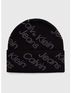 Bavlnená čiapka Calvin Klein Jeans čierna farba, z tenkej pleteniny, bavlnená