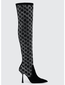 Vysoké čižmy Karl Lagerfeld PANDARA II dámske, čierna farba, na vysokom podpätku, KL31386