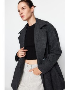 Trendyol Collection Antracitový oversize kabát so širokým strihom