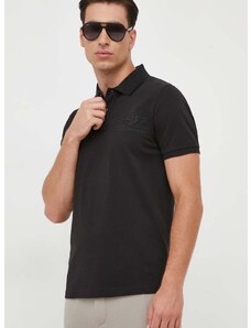 Bavlnené polo tričko Gant čierna farba, s nášivkou