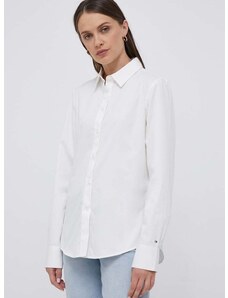 Bavlnená košeľa Tommy Hilfiger dámska, béžová farba, regular, s klasickým golierom
