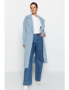 Trendyol Blue oversized široký strih dlhý vlnený kabát