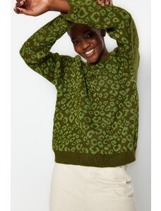 Trendyol Khaki Wide Fit strieborný mäkký textúrovaný pletený sveter