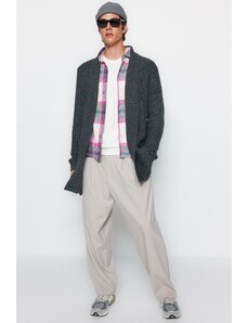 Trendyol Dark Gray Regular Fit Shawl Collar Long Knitwear Cardigan