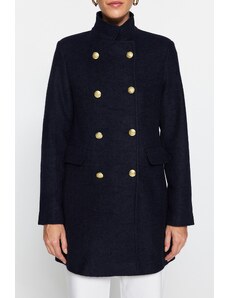 Trendyol Navy Blue Premium Gold Gombík Detailný pečiatkový kabát