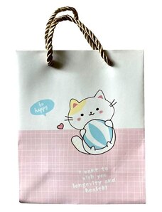 Malá darčeková taška s mačkou - ružová, bedomodrá