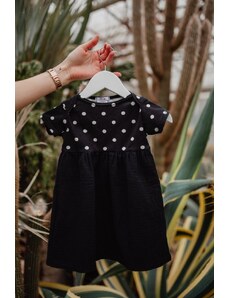 Mexy Detské mušelínové šaty - čierne s bodkami