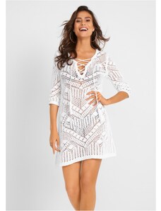 bonprix Plážové pletené šaty, farba biela
