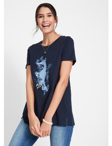 bonprix Bavlnené tričko s potlačou morského koníka, farba modrá