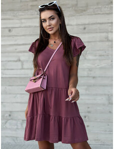 MAYFLIES Tmavo-fialové pohodlné bavlnené volánové šaty