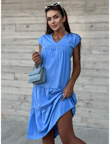 MAYFLIES Modré bavlnené pohodlné šaty s volánmi a krátkym rukávom
