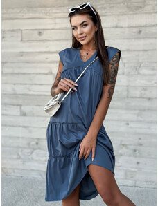 MAYFLIES Sivo-modré bavlnené pohodlné šaty s volánmi a krátkym rukávom