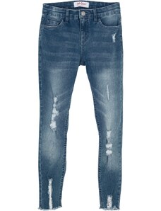 bonprix Dievčenské skinny džínsy v used vzhľade, farba modrá
