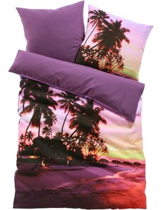bonprix Obojstranná posteľná bielizeň s plážovým motívom, farba fialová