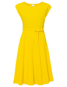 bonprix Úpletové šaty s opaskom, farba žltá